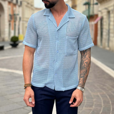 Camicia traforata azzurra mezze maniche - FLAG STORE